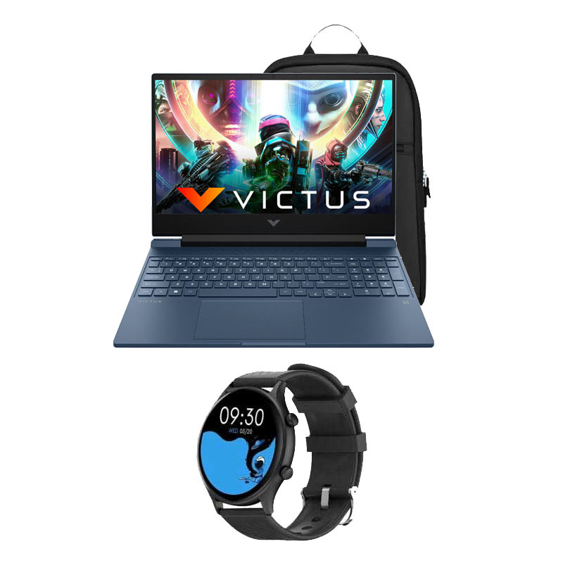 Picture of HP Victus - AMD Ryzen 5 Hexa Core 5600H 15.6" 15-fb0106AX Gaming Laptop (16GB/ 512GB SSD/ Windows 11 Home/ 4 GB Graphics/ NVIDIA GeForce RTX 3050/ MS Office/ 1Year Warranty/ Blue/ 2.37 kg) + Smart Watch+ Laptop Bag